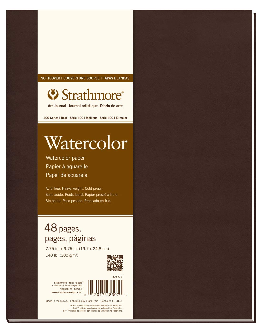 Strathmore 400 Series Softcover Watercolor Art Journal, 140 lb. Cold Press, 7.75 X 9.75 inches, White, 48 Pages (483-7)