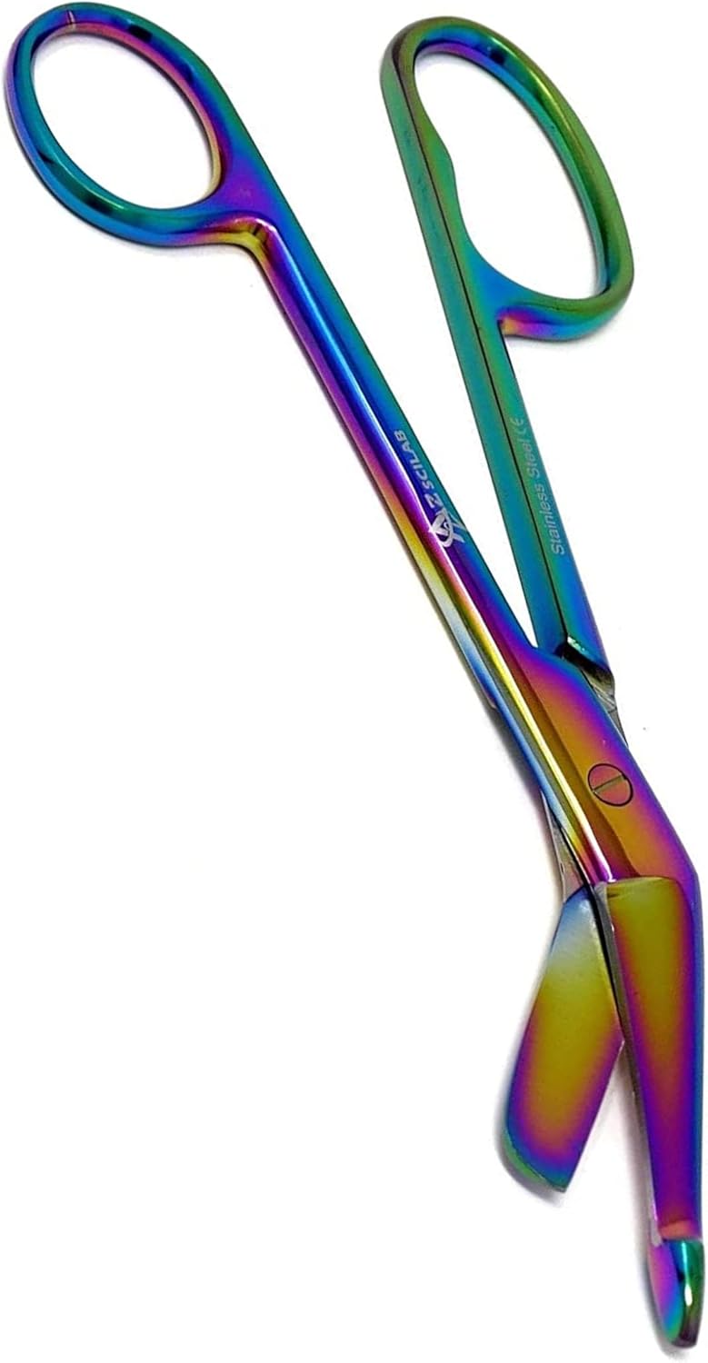 Best Seller High Polish Multi Rainbow Color One Large Ring Lister Bandage Scissors 7.25" (18.4cm), Stainless Steel