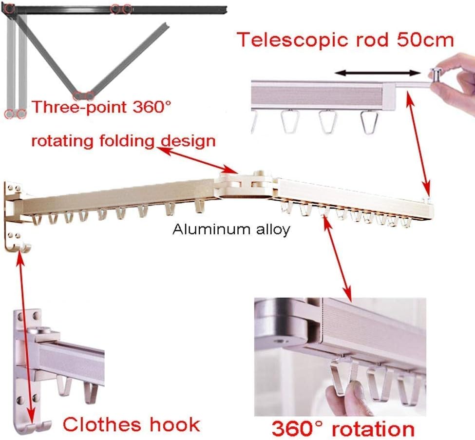 F Clothes Rail Rack S,Airer Home Drying Rack Washing Clothes Indoor Outdoor Laundry Airer Fold Extendable Teleclip Wall Dryer Sturdy Bathroom Towel Rag Hanger,Black-A