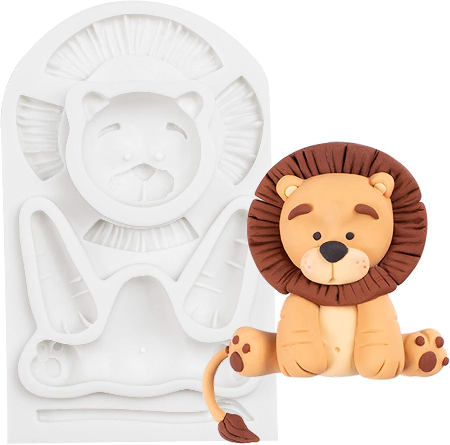 Lion Fondant Mold Silicone Cartoon Animal Soap Molds for DIY Candle Making Aromatherapy Wax Melts Polymer Clay Cute Handmade Baby Shower Birthday Cake Cupcake Topper Fondant Molds-image-11