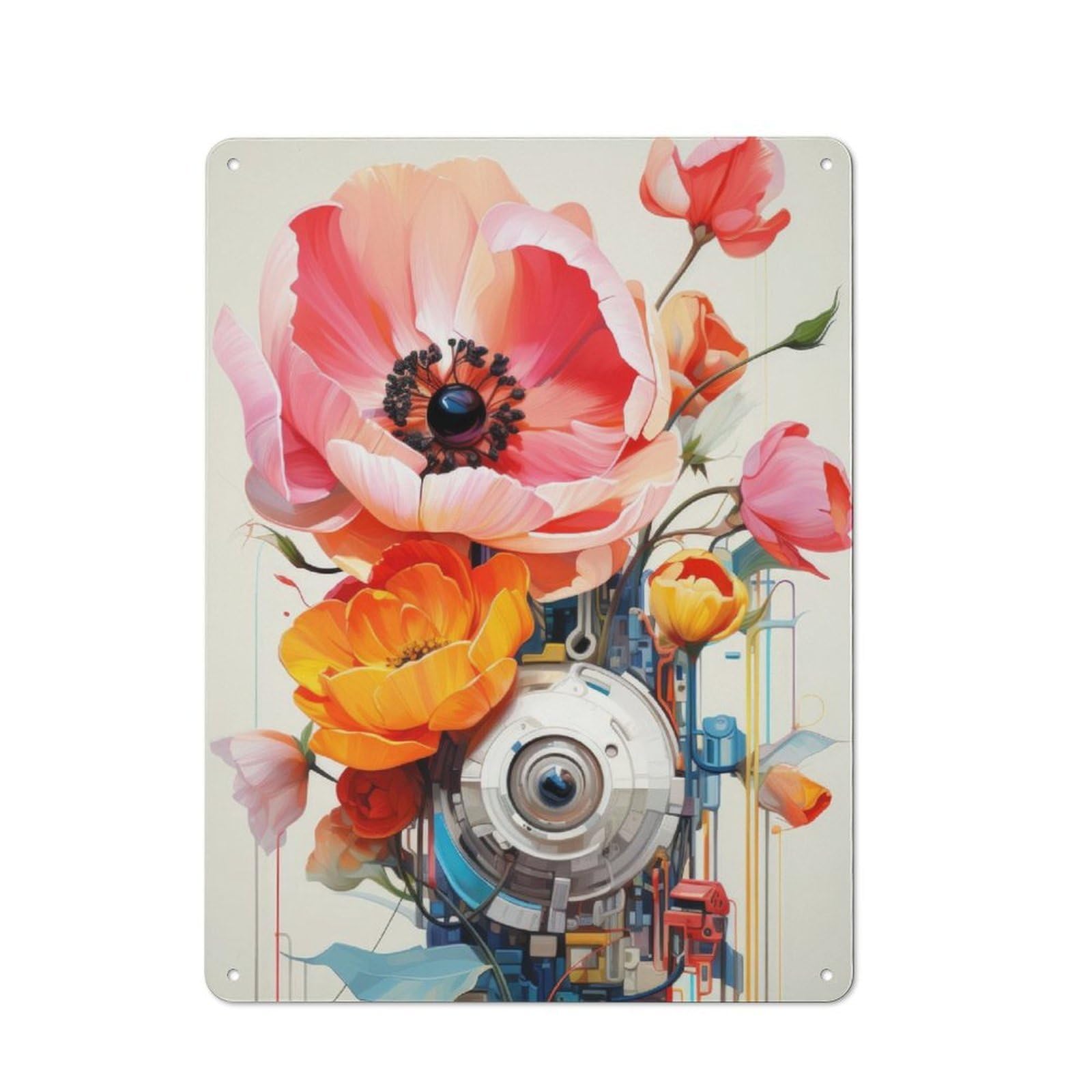 Junmoney Science Fiction Flowers Metal Plaque 40X30cm With For Pub Or Café, Rustic Decor, For Garage, Workshop And Man Cave Decoration