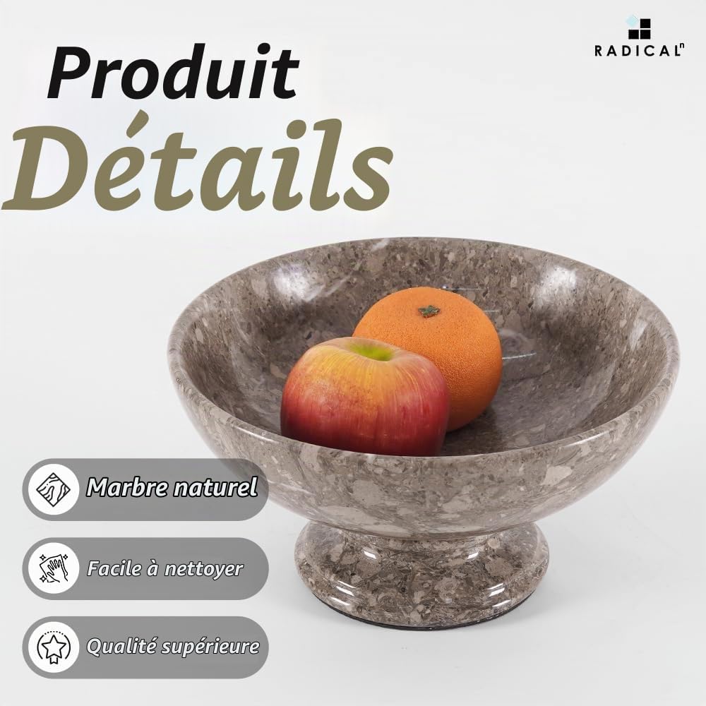 Radicaln Coupe à fruits Marble Oceanic 25 cm, faite main, pour la décoration du comptoir de cuisine, la table à manger et autres accessoires de cuisine