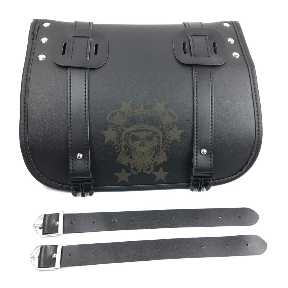 XYIVYG Motorcycle PU Leather Skull Front Toolkit Handlebar Bag Saddlebag Round Barrel Saddle Tool Bag For Harley Honda Suzuki Yamaha