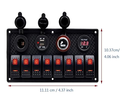 Miniatura 3 de KAOLALI Panel de interruptor basculante de barco de 8 cuadras, panel de interruptor de aluminio de 12 V, interruptores de palanca marinos con