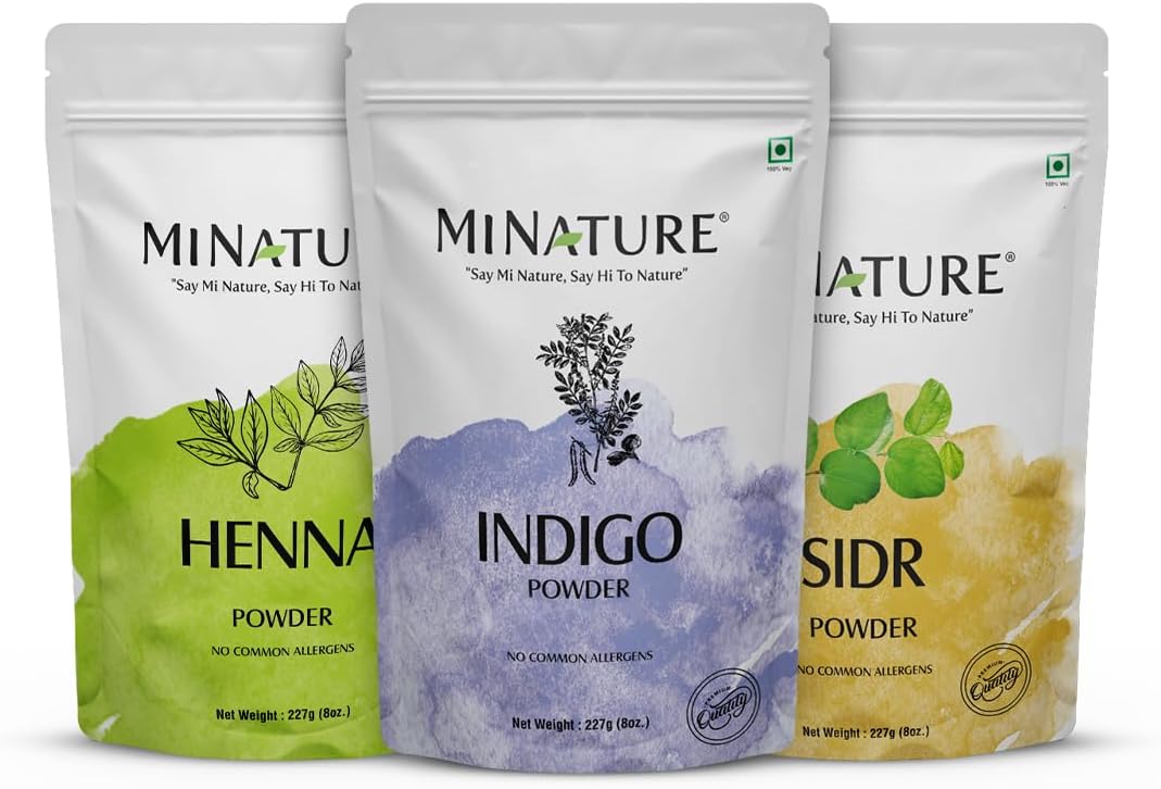 minature Pack of 3, Natural And Organic Henna, Sidr, & Indigo Powder| Sourced from natural ingredients | Hair Mask For Hair Growth, Conditioning, and natural color | Chemical free| Unisex | (227g *3)