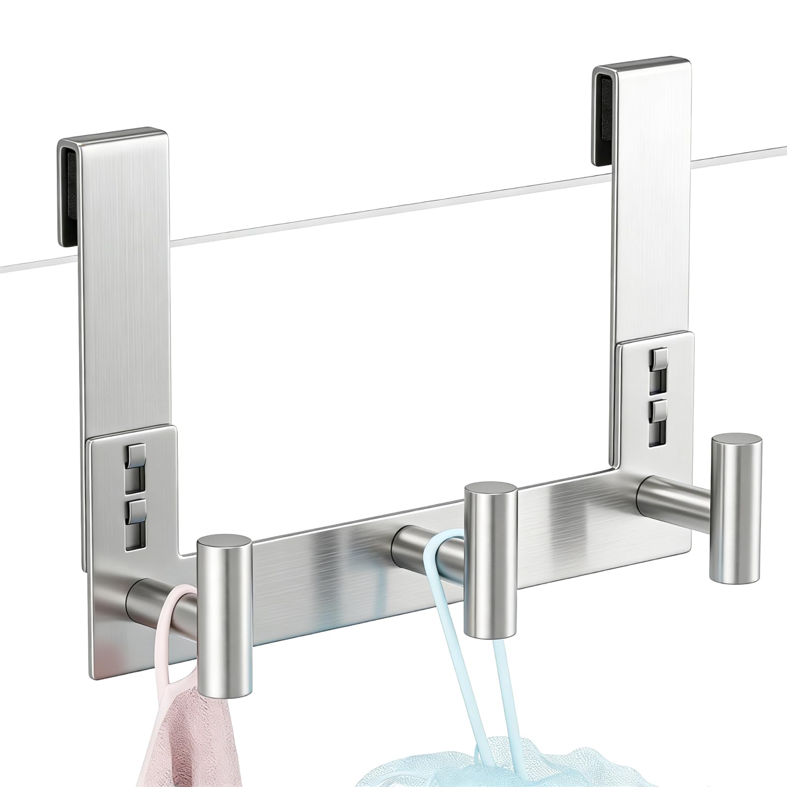 PMMASTO Long Shower Hanger for 3/8 Inch Glass, Silver- 3 Hooks, T Shape