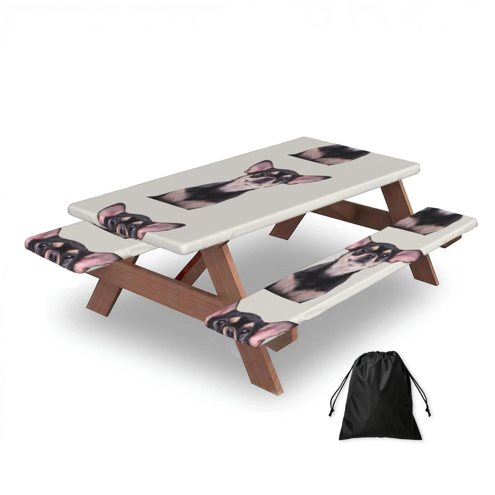 Dopklna As Picture Chihuahua, Picnic Table Cover With Bench Covers -Waterproof Elastic Fitted Tablecloth For Garden Camping Patio 76X152cm