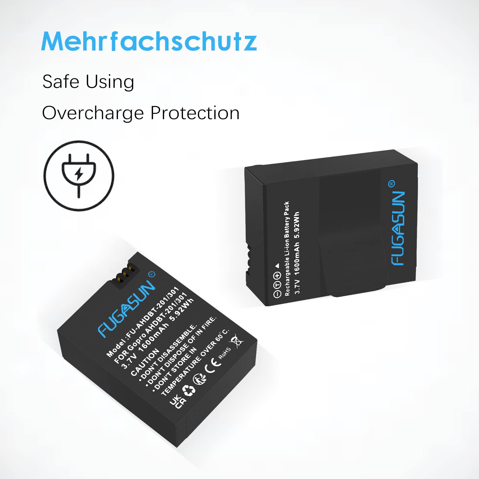 2 pièces 1600mAh pour Batterie de caméra GoPro AHDBT-201/301 avec Double Chargeur de Batterie pour Batterie Gopro Hero 3 3+ AHDBT-301, AHDBT-201