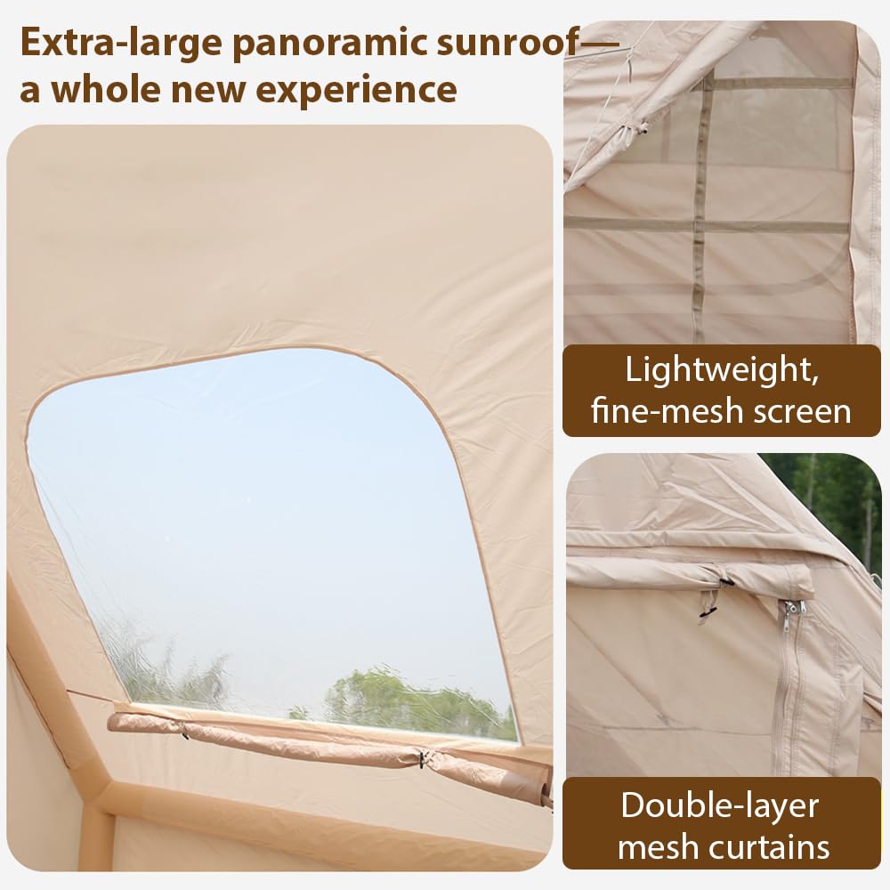 Tente de camping gonflable avec fenêtre de toit - Tente gonflable pour 2 à 4 personnes - Avec pompe à air - Tente gonflable en tissu Oxford imperméable pour les saisons - Montage rapide - Tente