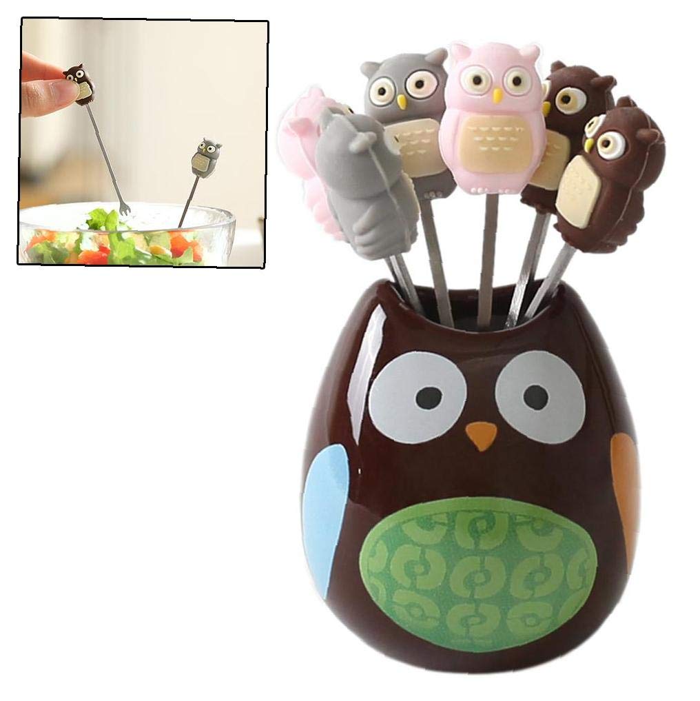 Casecover Style 1 1 Set Owl Fruit Fork Stainless Steel Snack Cake Fork Mini Toothpicks With Holder For Salad Cake Bento Dessert Picks Party Supplies