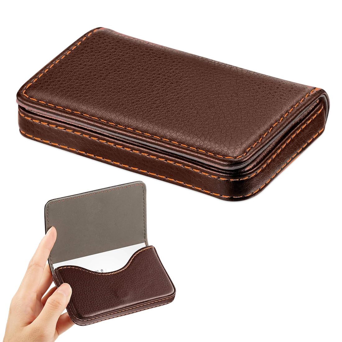 Porta Biglietti da Visita Flip-Stile in PU-Leder con Chiusura Magnetica Tascabile Marrone