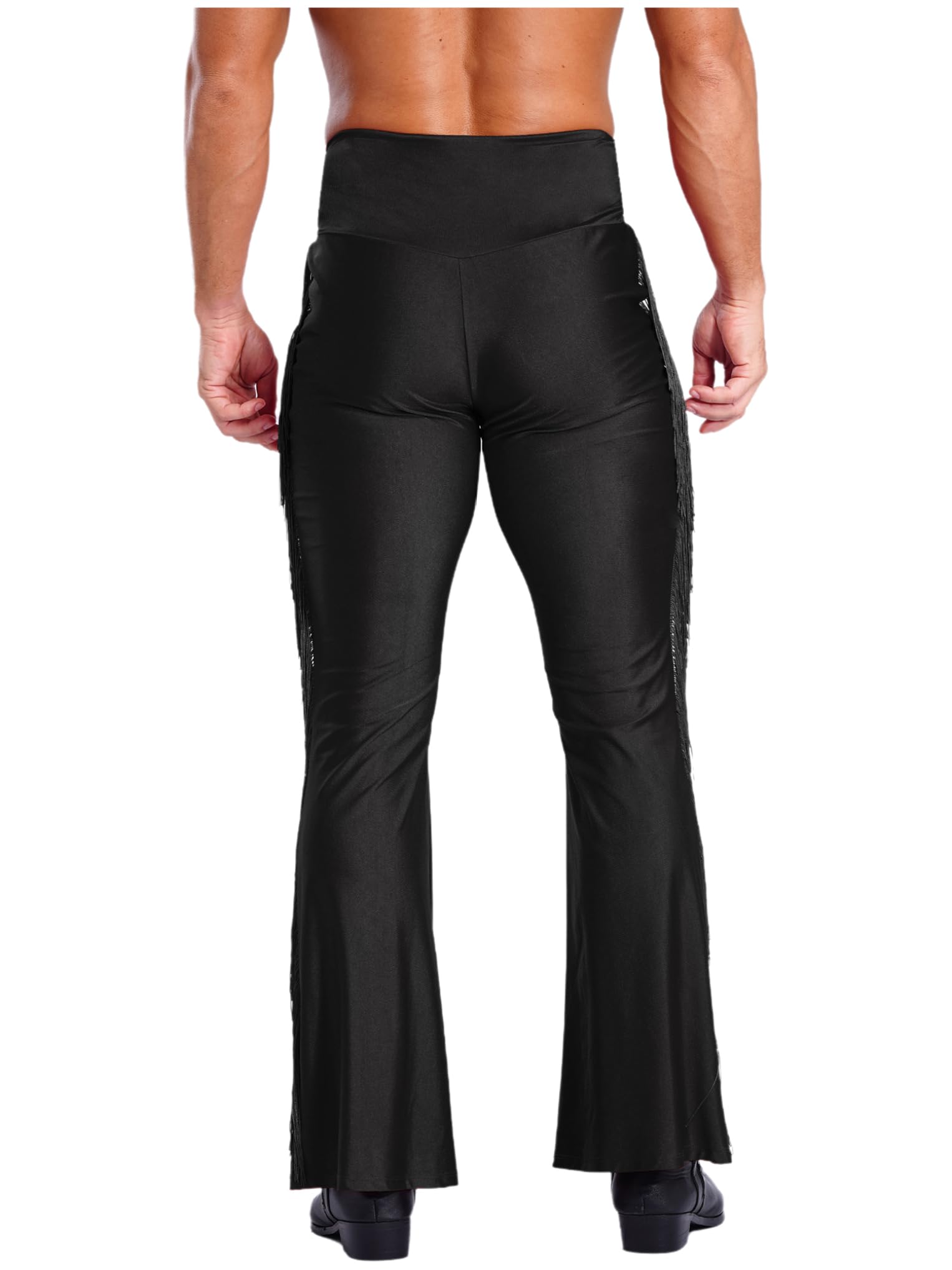 Oyolan Ensemble de Patinage Artistique Homme Justaucorps Patinage sur Glace Strass Manches Longues Pantalon Frangé Costume