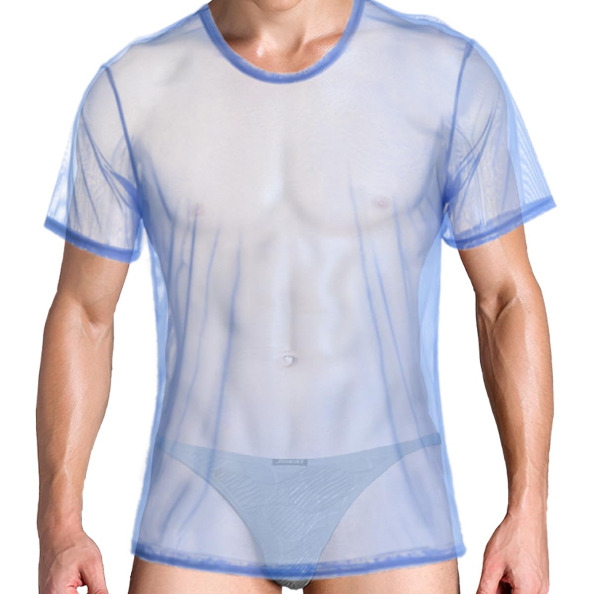 HASWECHYS Men's See Through T-Shirts Sexy Mesh Shirt Sheer Short Sleeve Undershirt Breathable Top for Men