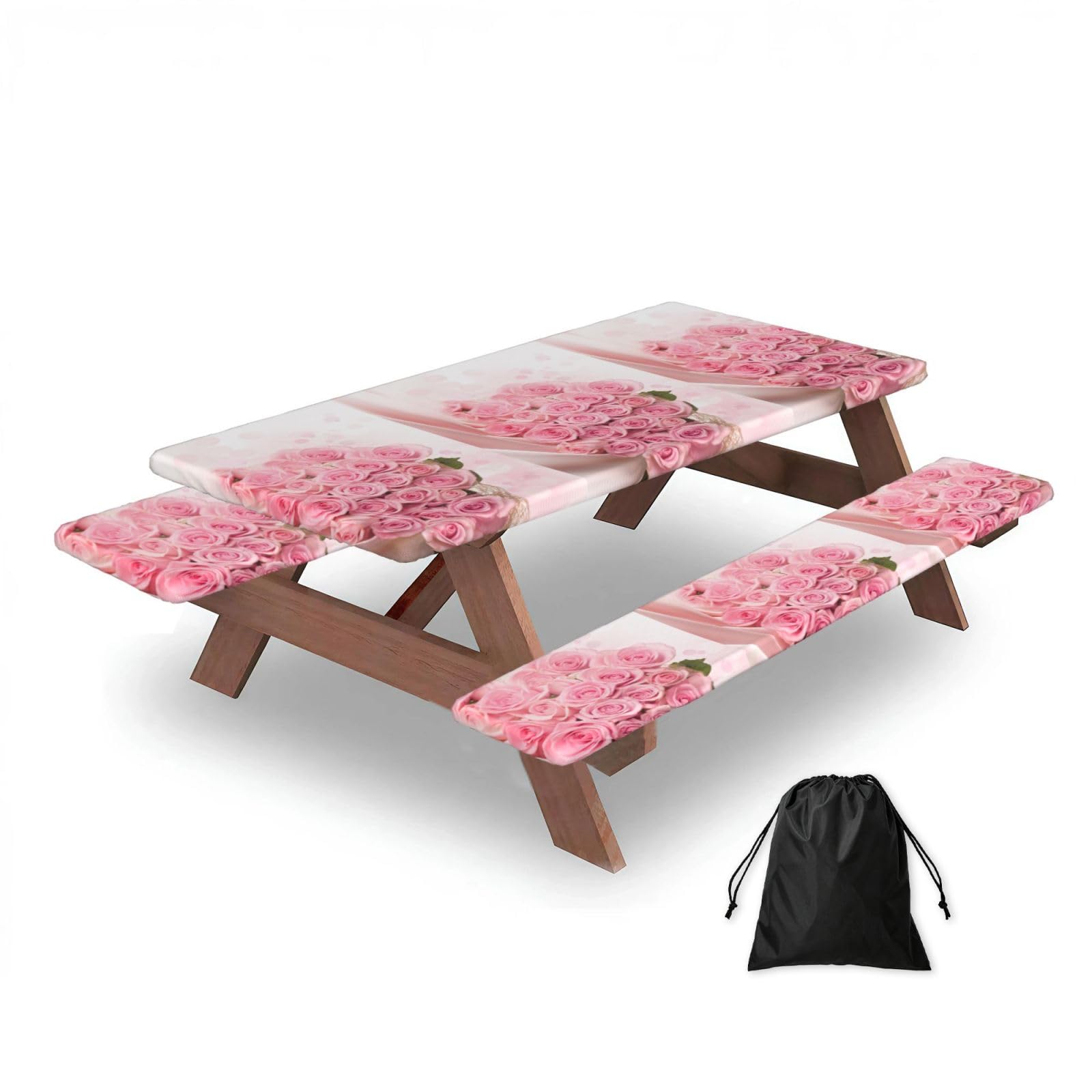 Dopklna As Picture Rose, Picnic Table Cover With Bench Covers -Waterproof Elastic Fitted Tablecloth For Garden Camping Patio 76X152cm