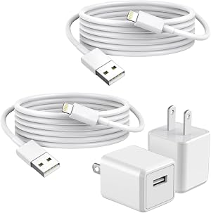 Cargador para iPhone, 2 unidades de 6 pies, cargador de pared USB de carga rápida, cable USB con cubo de carga y bloque de enchufe de viaje, cable Lightning de 6 pies para iPhone 14 13 12 11 Pro Max XS XR X 8 7 SE2022 iPad