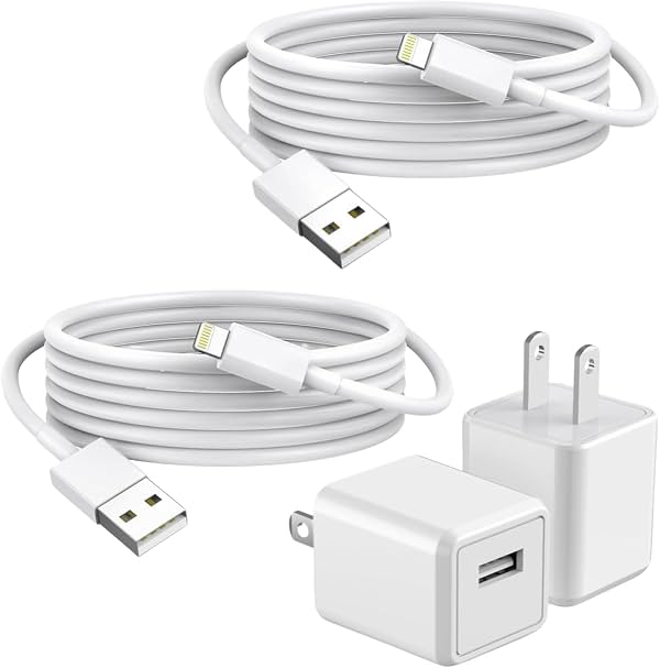 Cargador para iPhone, 2 unidades de 6 pies, cargador de pared USB de carga rápida, cable USB con cubo de carga y bloque de enchufe de viaje, cable Lightning de 6 pies para iPhone 14 13 12 11 Pro Max XS XR X 8 7 SE2022 iPad