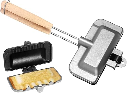 Monzam Sartén para hornear sándwich de doble cara sartén de doble cara sartén para hornear al aire libre sartén de doble cara bandeja extraíble para