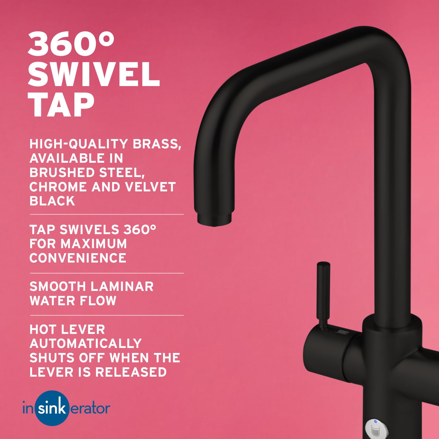InSinkErator 4 in 1 U-Shape Kitchen Sink Mixer Tap Water Filter Tap & NeoTank Instant Hot Cold Filtered & Near-Boiling Water Faucet Velvet Black product thumbnail 4
