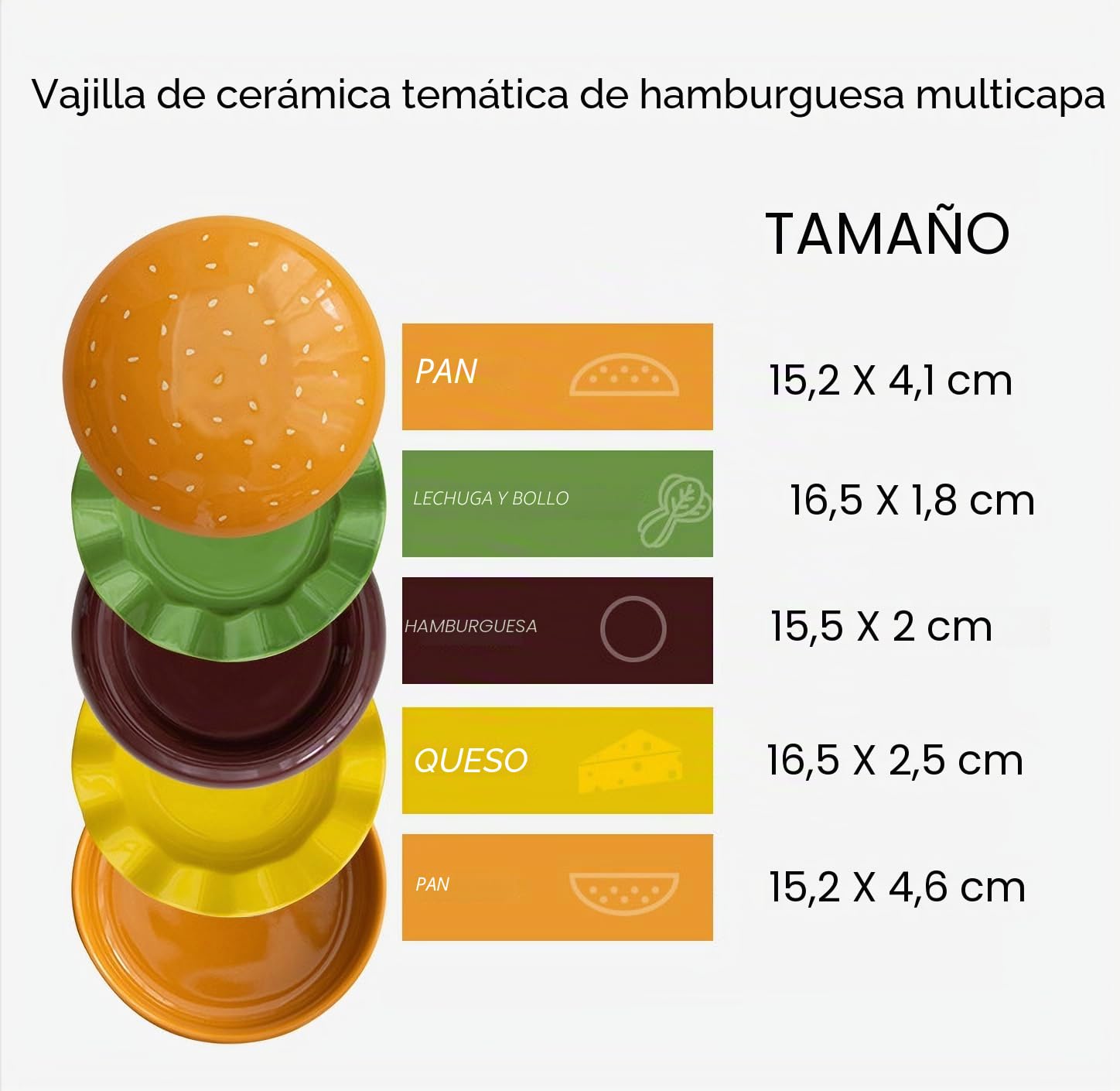 Juego de cuencos y platos de cerámica, juego de vajilla de 5 piezas al estilo de hamburguesa encantadora, plato de postre para la cena y juego de cuencos de cereales con tapa.