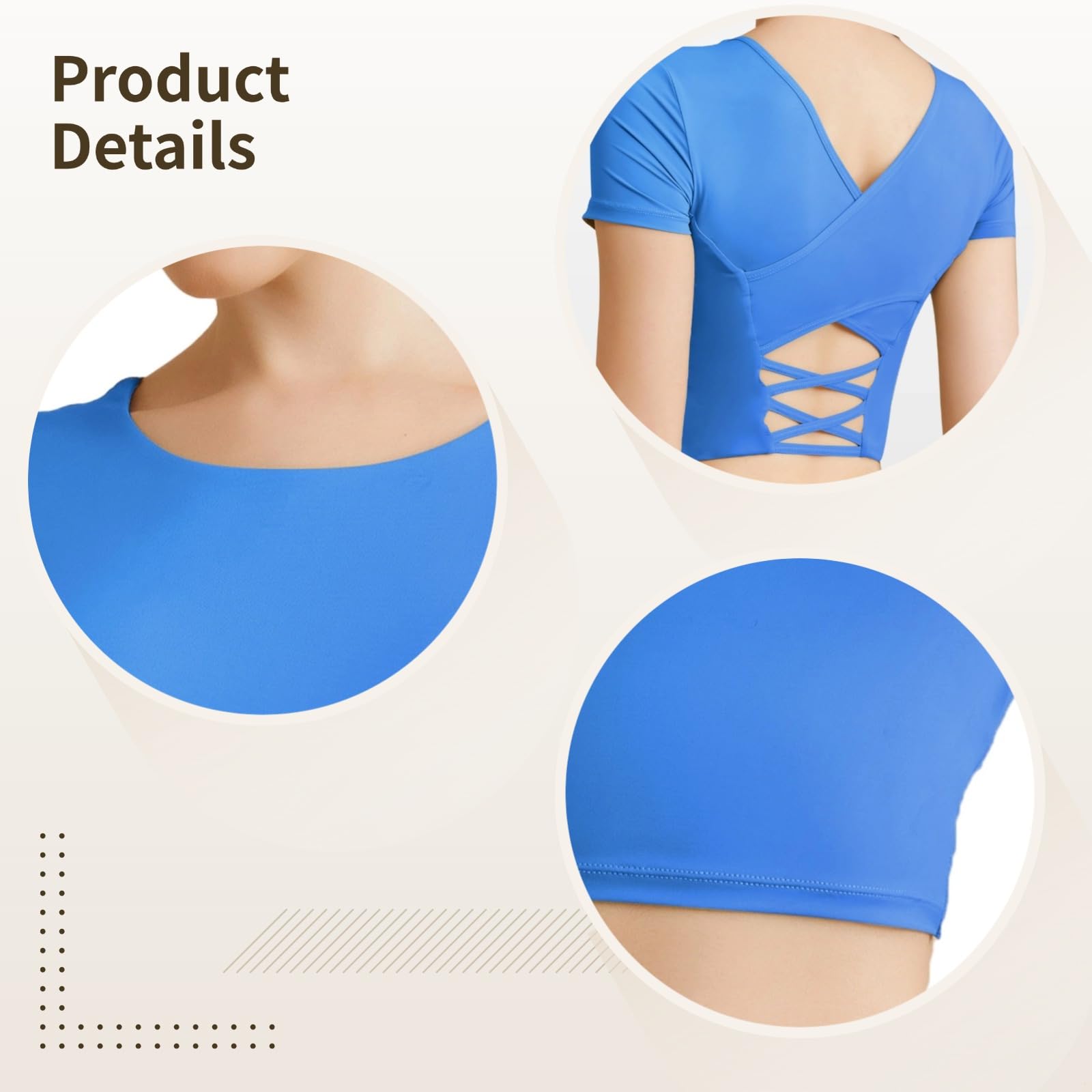 Haut d'entraînement dos ouvert pour femme, haut de yoga à manches courtes avec soutien-gorge intégré, design tendance à dos ouvert, combinaison de nylon élasthanne, idéal pour les entraînements
