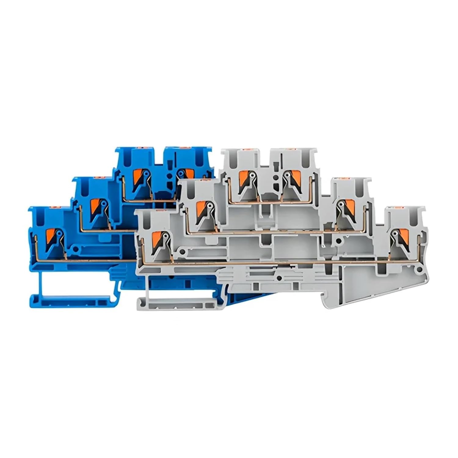 PT2.5-3L DIN Terminal Block 50pcs 31A 800V Triple Deck Spring Push-in Quick Connect AWG26-12(Blue)