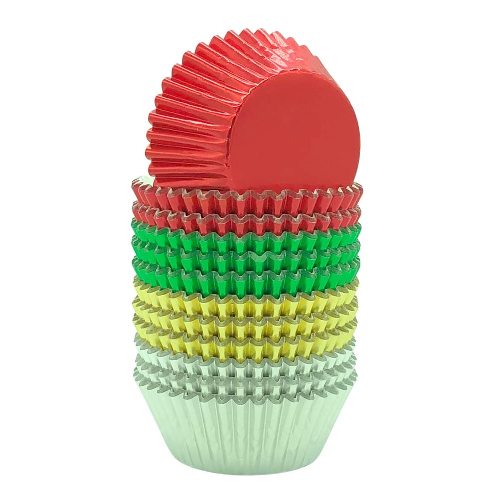 Huaswan Christmas Cupcake Liners Standard Paper-Lined Foil Baking Cups Red, Green, Gold and Silver, 240-Count