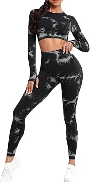 Workout Sets for Women Yoga Athletic Cute Workout Set Gym Clothes High Waist Long Sleeve Running OutfitsBlack,Small
