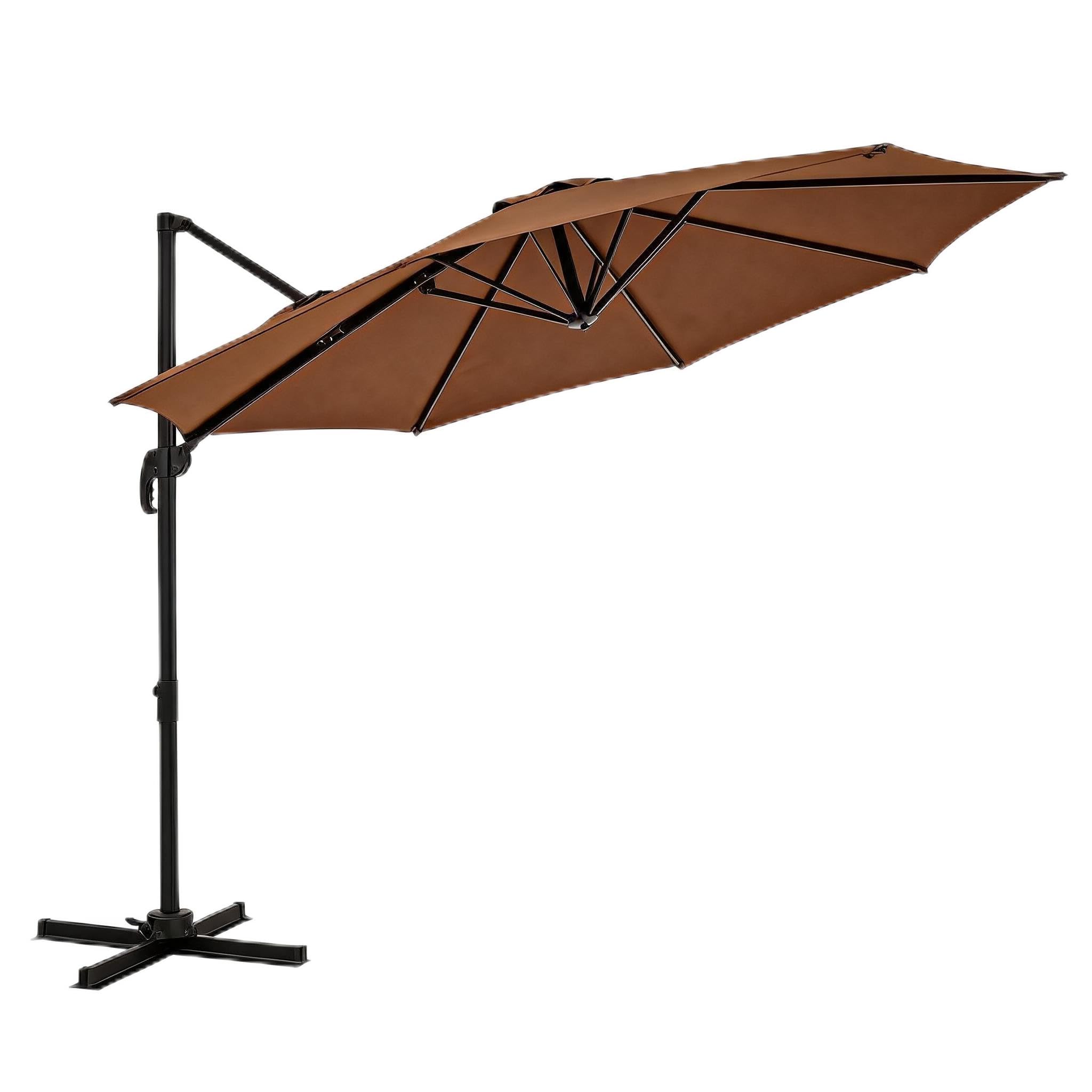 JustSmart Cantilever Garden Parasol with Cross Base, 360° Rotating Offset Patio Umbrella, Aluminium & Steel Frame, 210G Water-Resistant Canopy, Hanging Outdoor Parasol for Garden, Patio, Terrace.