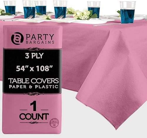 Miniatura 27 de PARTY BARGAINS Manteles de mesa desechables, 54 x 108 pulgadas, color rojo, 3 capas de papel y plástico, resistentes a derrames, 5 unidades