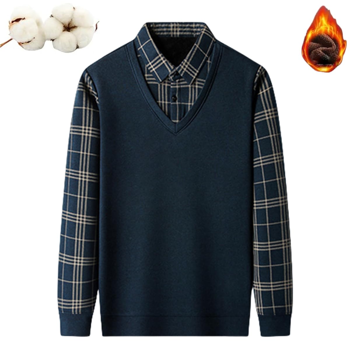 Jersey de Punto de Dos Piezas Falso para Hombre,Suéteres y Jerseys para Hombres,Solapa V-Cuello Suave Caliente Suéteres para Hombres