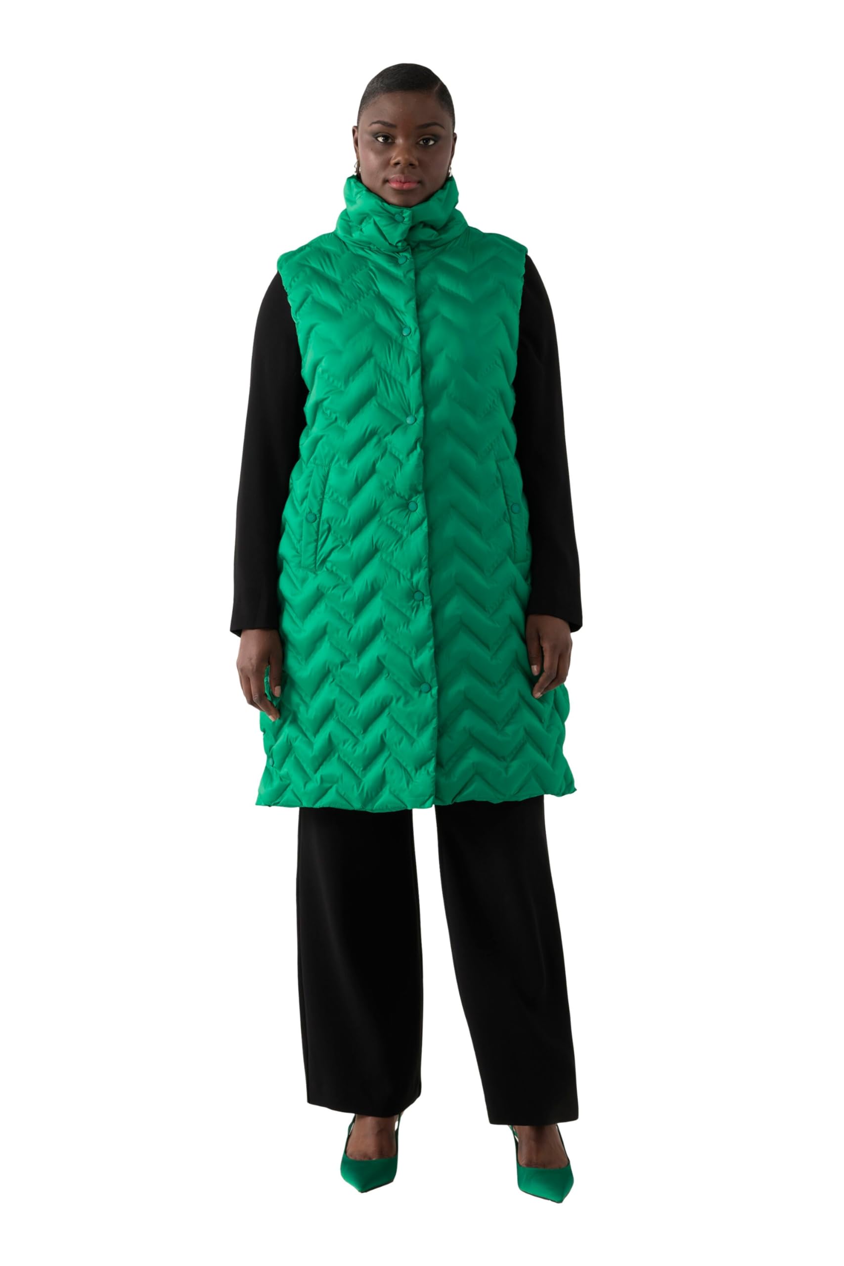 Ulla Popken Damen große Größen Übergrößen Plus Size Long-Steppweste, Stehkragen, A-Linie, ärmellos 823379