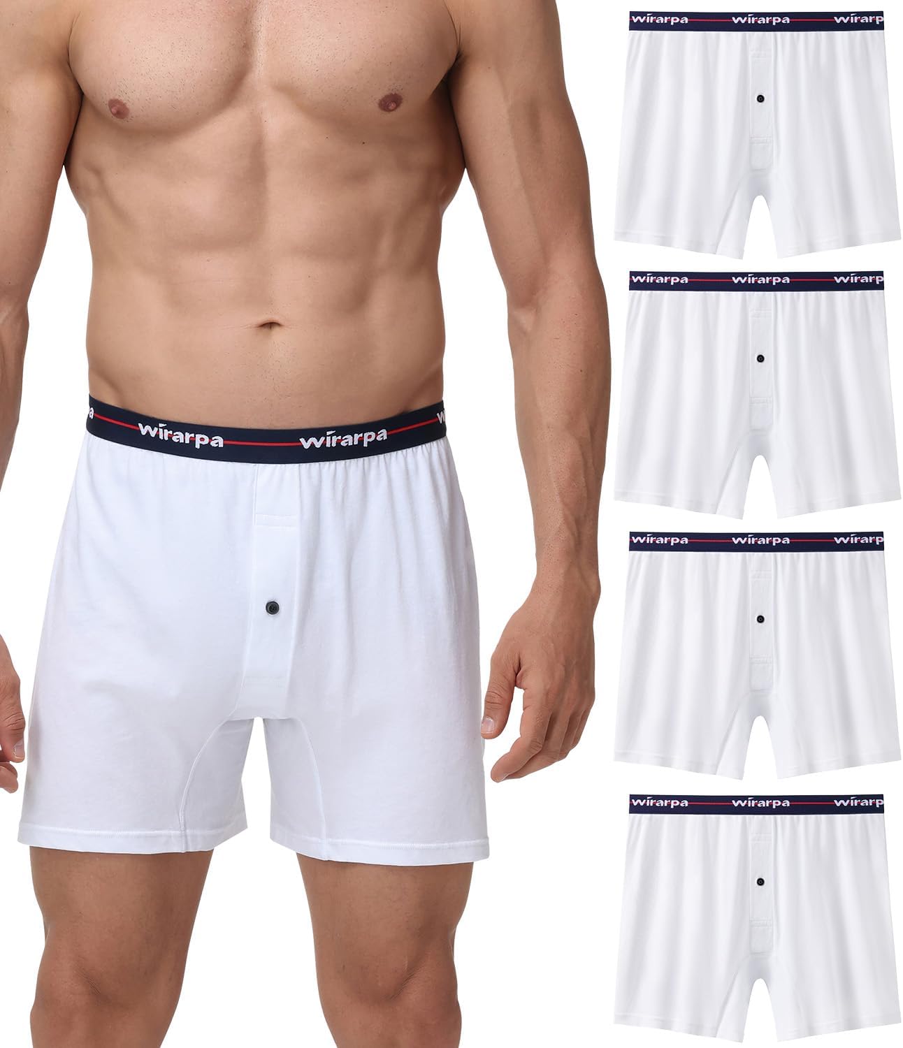 wirarpa Men's Loose Boxer Briefs 100 Cotton Boxer Shorts Underwear Button Fly 4 Pack