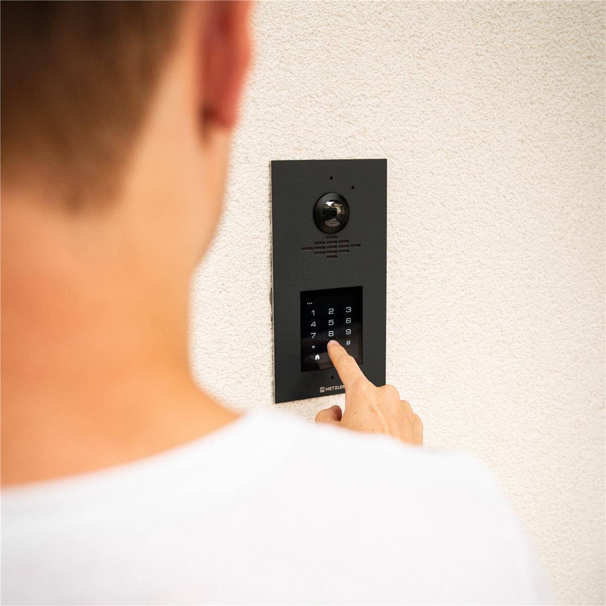 Metzler Video Sprechanlage für 1-500 Parteien Komplett Set - Anschluss 2-Draht - Türsprechanlage mit IPS Touchscreen-Display und 1x Innenstation Kit, Anthrazit aus V2A Edelstahl | VDM10 2.0 Horizon