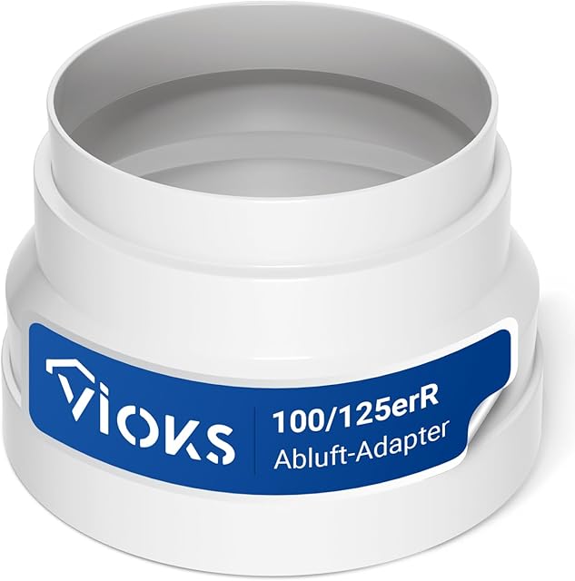 VIOKS Adapter węża wylotowego, redukcja 125 mm  100 mm, do rury wylotowej, okapu kuchennego, wąż wylotowy, łącznik do węża wylotowego