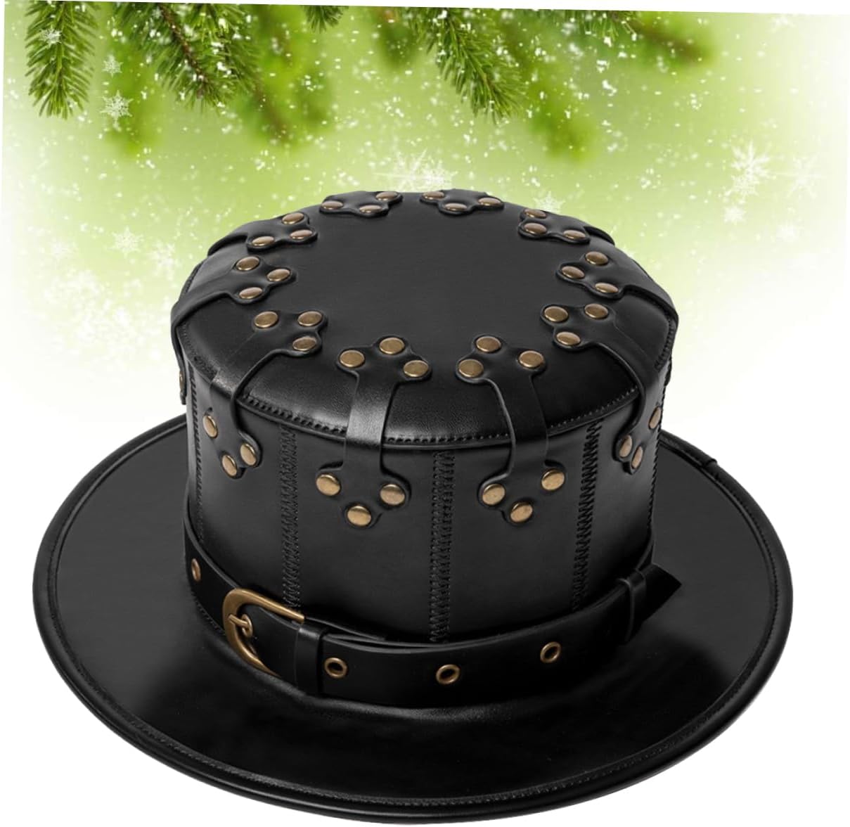 SOLUSTRE Punk Style Leather Rivet Hat for Halloween Parties Unisex Gentleman Headdress High Cover Design for Costume Events and Festivals