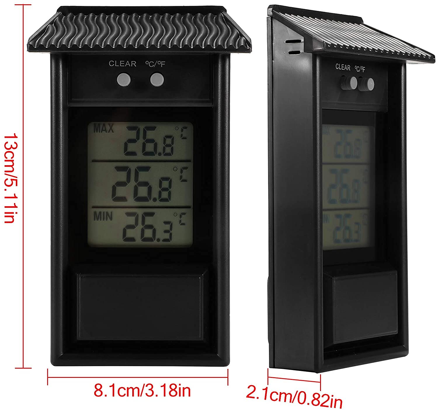 Elolicu Digital Max Min Greenhouse Thermometer, Hook Hole Thermometer Monitor Maximum and Minimum Temperatures Wall Mounted Greenhouse Accessories for Home Indoor Outdoor Garden Greenhouse (Black)