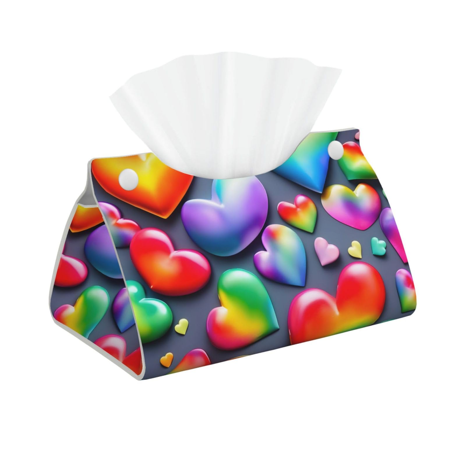 Rainbow-Colored Love Hearts Print Long Tissue Box Cover Tissue Dispenser Box For Living Room, Office, Car, Bathroom