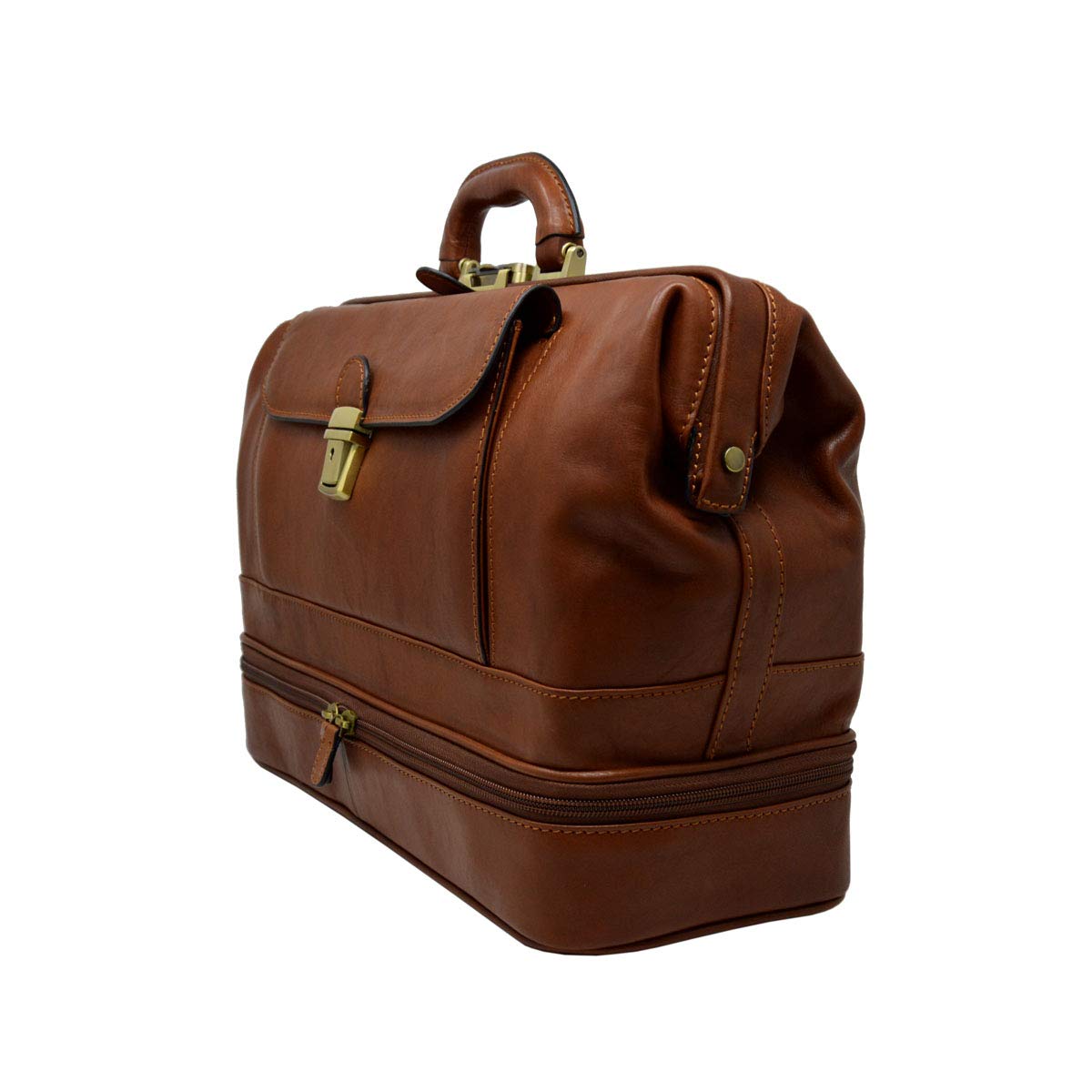 Dream Leather Bags Made in Italy toskanische echte Ledertaschen Echtes Leder Arzttasche, Doppelboden Und Vorderes Fach – House Farbe Braun - Italienische Lederwaren - Aktentasche