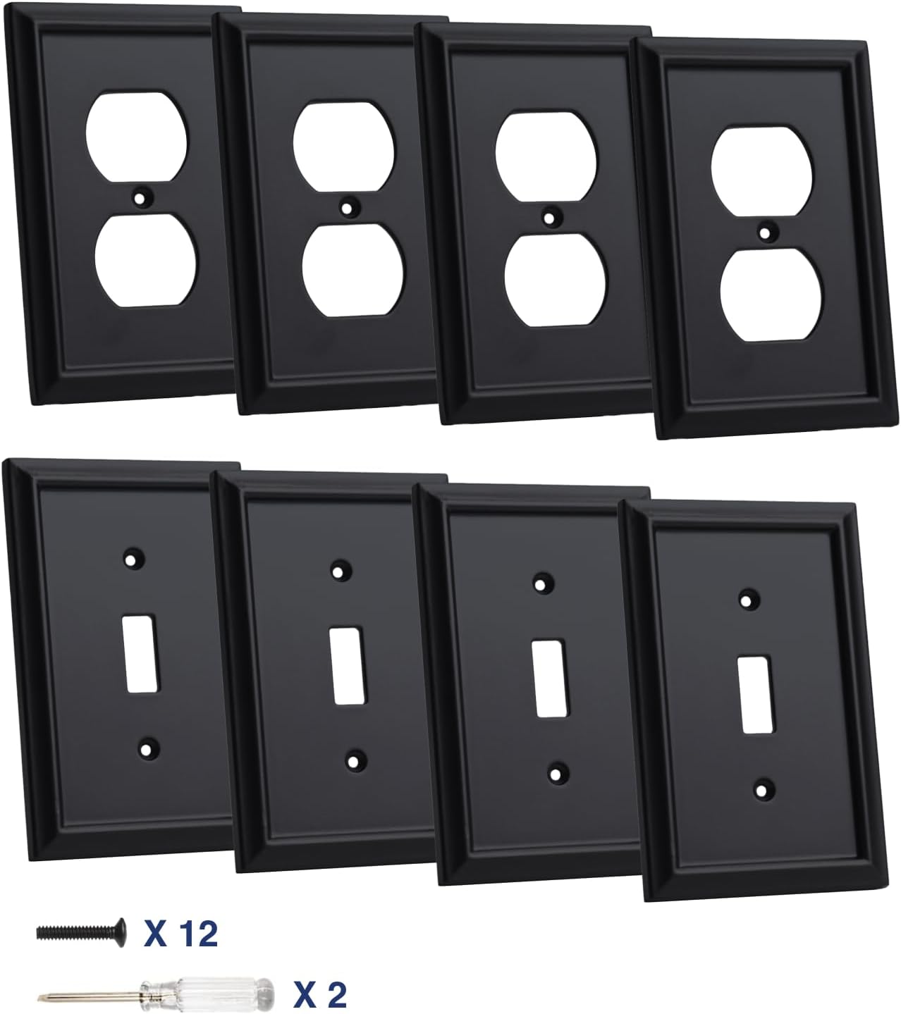 Wall Plates Decorative Outlet Covers Electrical Switch Plates Light Switch Cover - Bamboo Fiber Material Standard Size Wall Plates of various 2 styles, Matte Black (1 Gang Duplex 4 Pack+1 Gang Toggle
