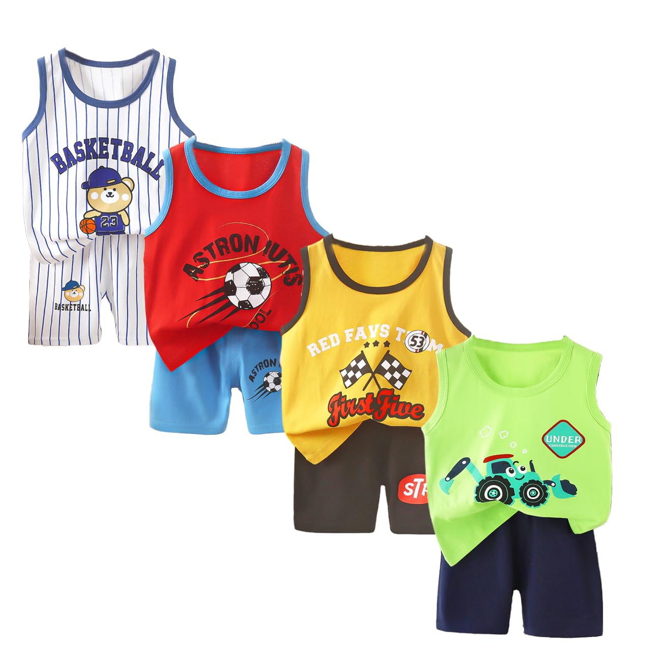 XM-Amigo 8 Piezas/4 Conjuntos Top sin Mangas y Pantalones Cortos para Niños y Bebés Varones 3 Meses-7 Años Camisetas sin Mangas Verano