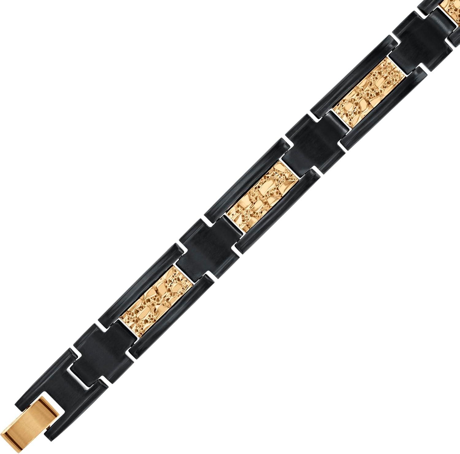 Reeds Black and Gold Ion-Plated Stainless Steel Nugget Textured Link Bracelet - Men's - Image 3