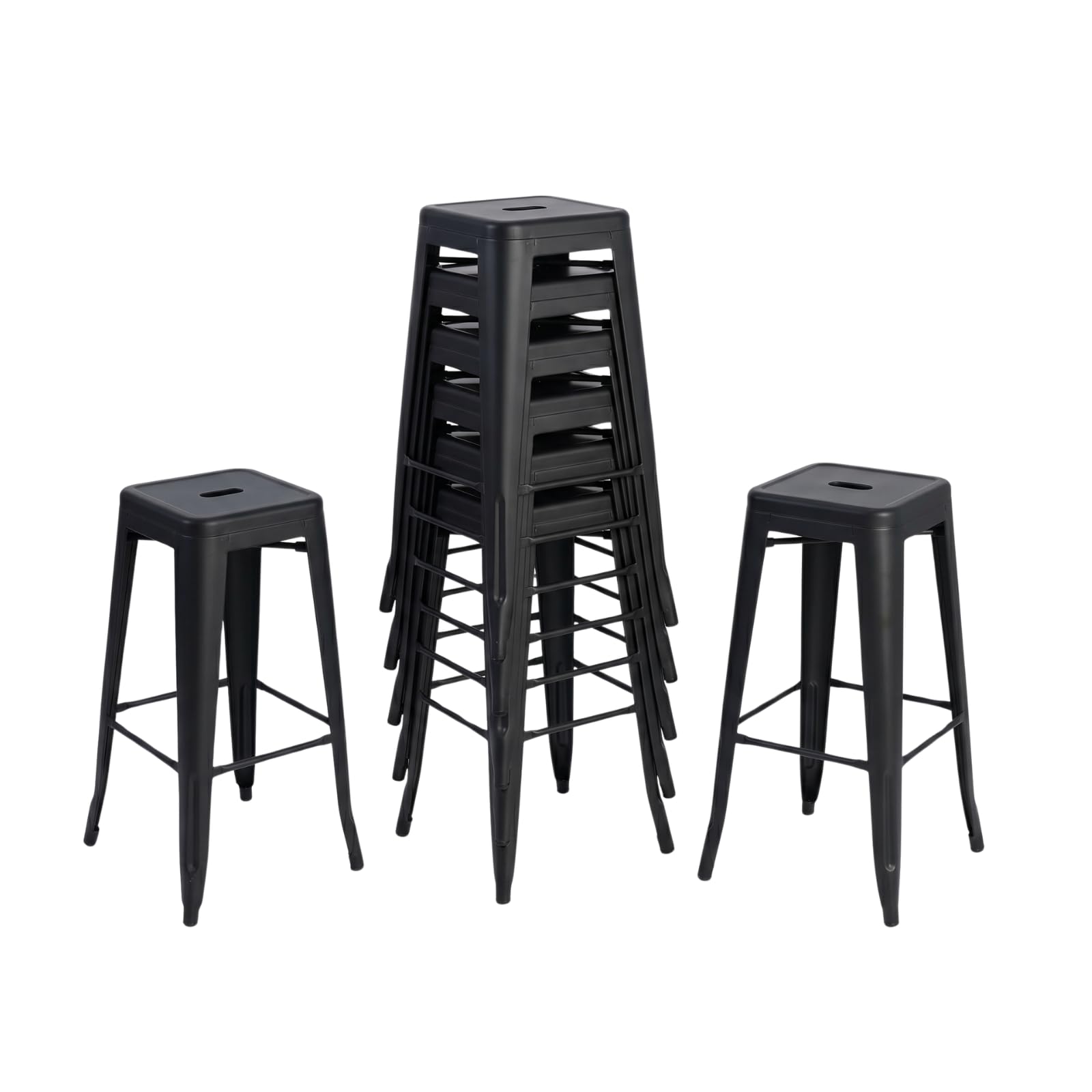 Taburete Alto Tolix Metálico Apilable y Resistente. Asiento de Metal Premium para Eventos, Catering y Bares para Barra y Mesa Alta. Diseño Moderno y Ligero (Blanco, Gris Negro) (8, Negro)