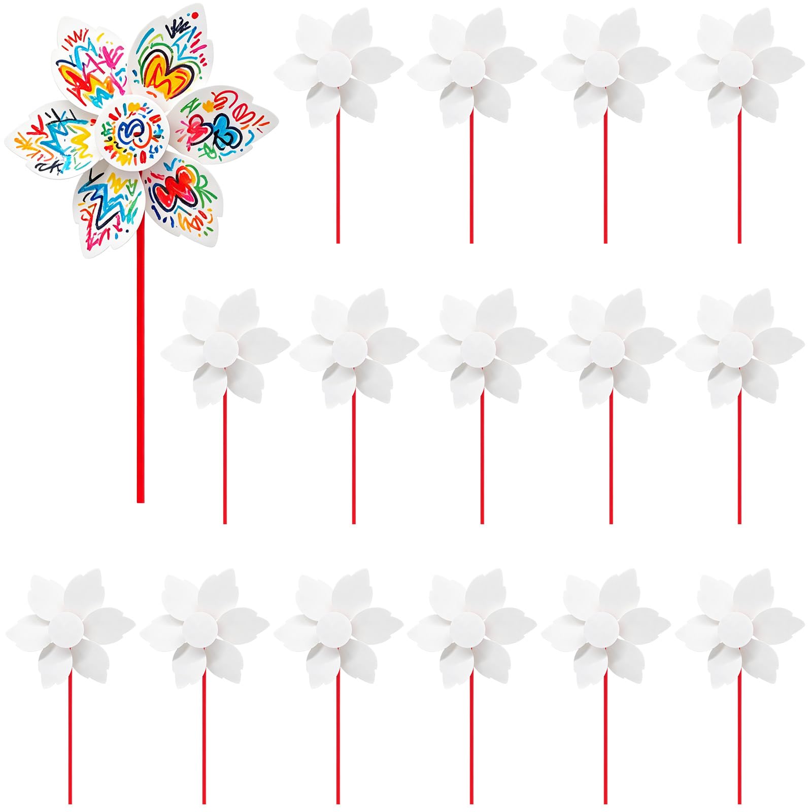 Timcorr White 18 Pcs Blank Diy Pinwheels,Unfinished Paper Craft Pinwheels Kit,Plastic Rods,Creative Hand-Painted Windmill Pinwheels For Painting And Drawing,Home Activity, 8.65 X 13.36 In