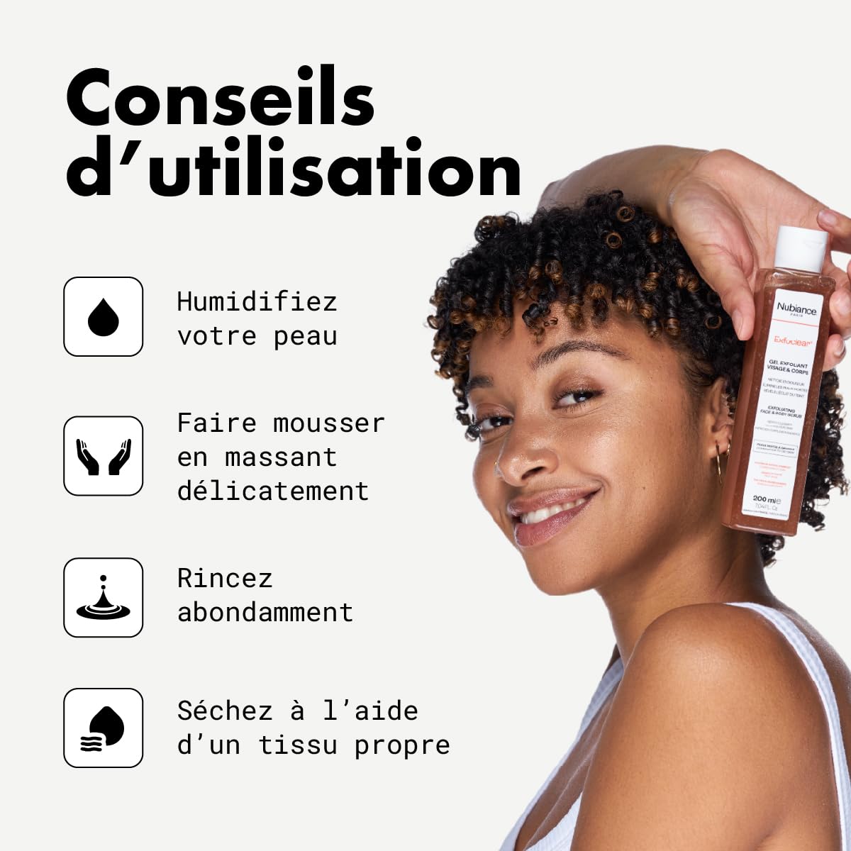 NUBIANCE Exfoclear Gommage Corps & Visage aux AHA, Exfoliant 200 ml