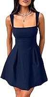 YMDUCH Women's Sexy Sleeveless Square Neck Bow Tie A-Line Mini Dress - Adjustable Straps Party Club Outfit