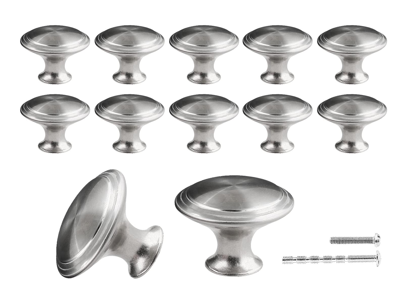 Waziaqoc 12PCS Silver Mushroom Knobs, Stainless Steel Dresser Knobs 1-3/16 inch Diameter Round Drawer Knob Pull Handle with Mounting Screws for Chest Cabinet Cupboard Drawer