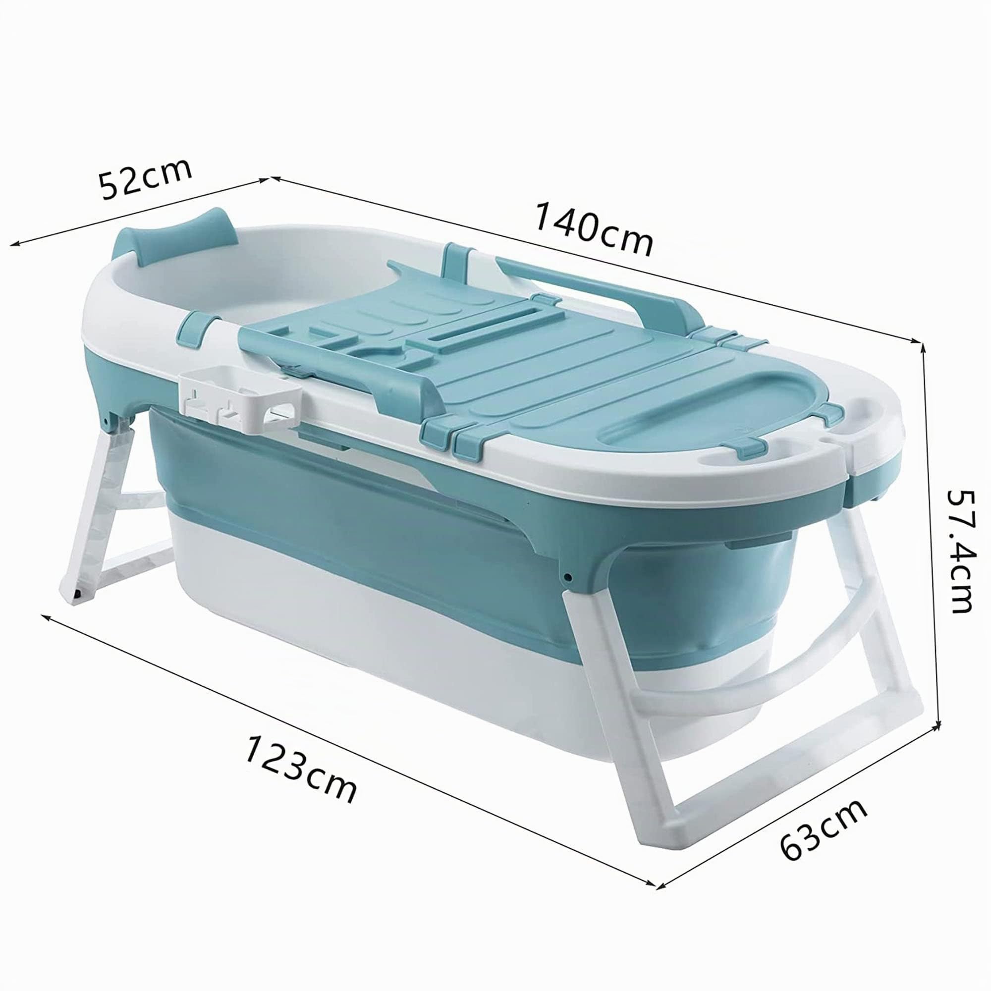 Baignoire pliable pour adulte - 138 x 64 x 54 cm - Baignoire mobile pliable idéale pour les petites salles de bain - Baignoire pliable et portable à poser - Bleu