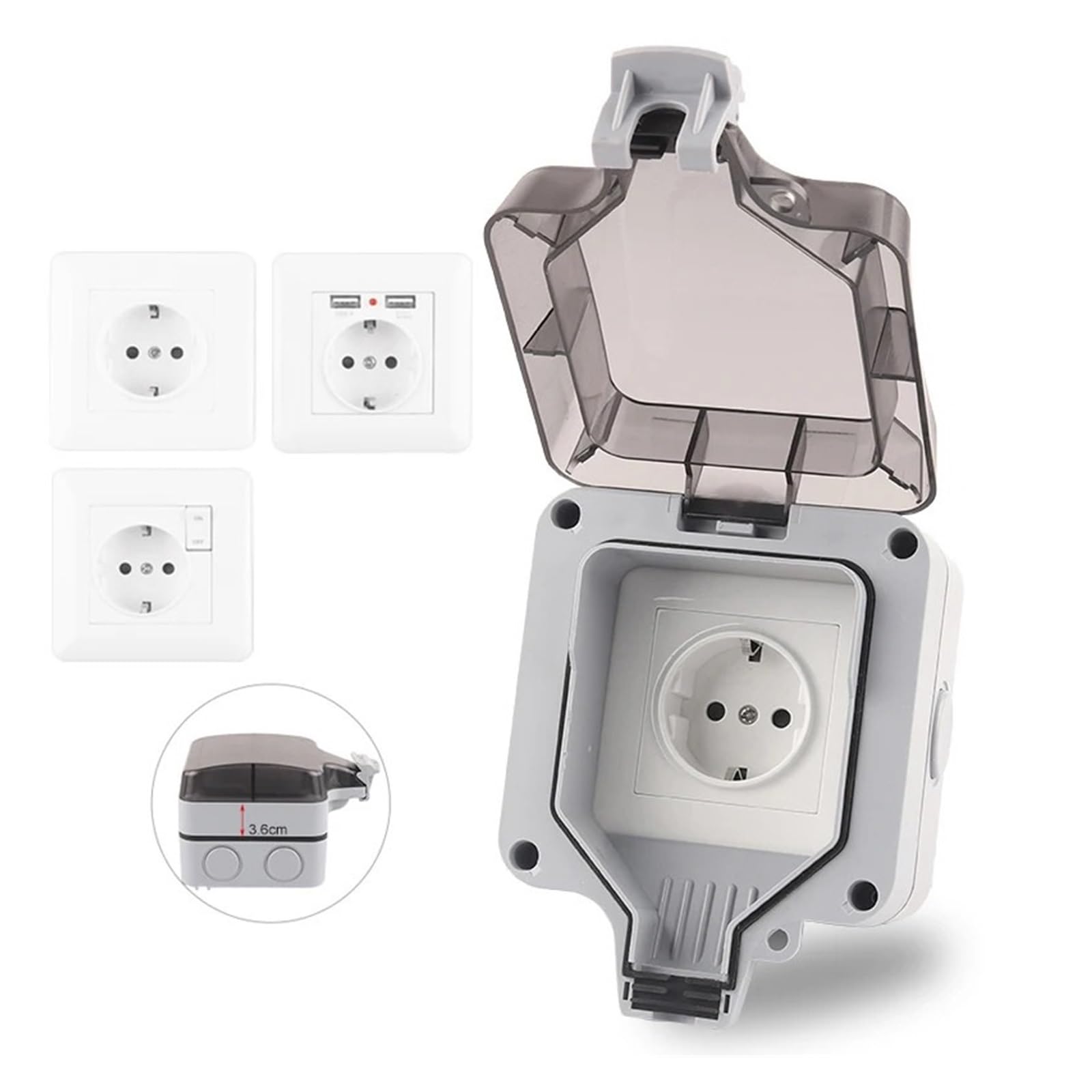 Prise murale étanche IP66 for extérieur, 16 A, 250 V, avec interrupteur et port USB(With USB)