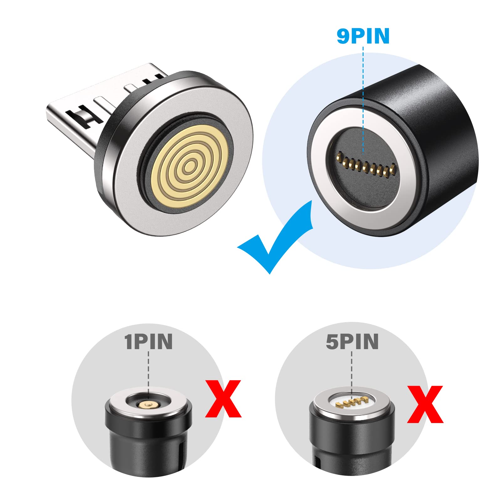 9 PIN Micro USB Magnético Cable de Carga de Teléfono Adaptador Conector Puntas Cabeza para Micro USB