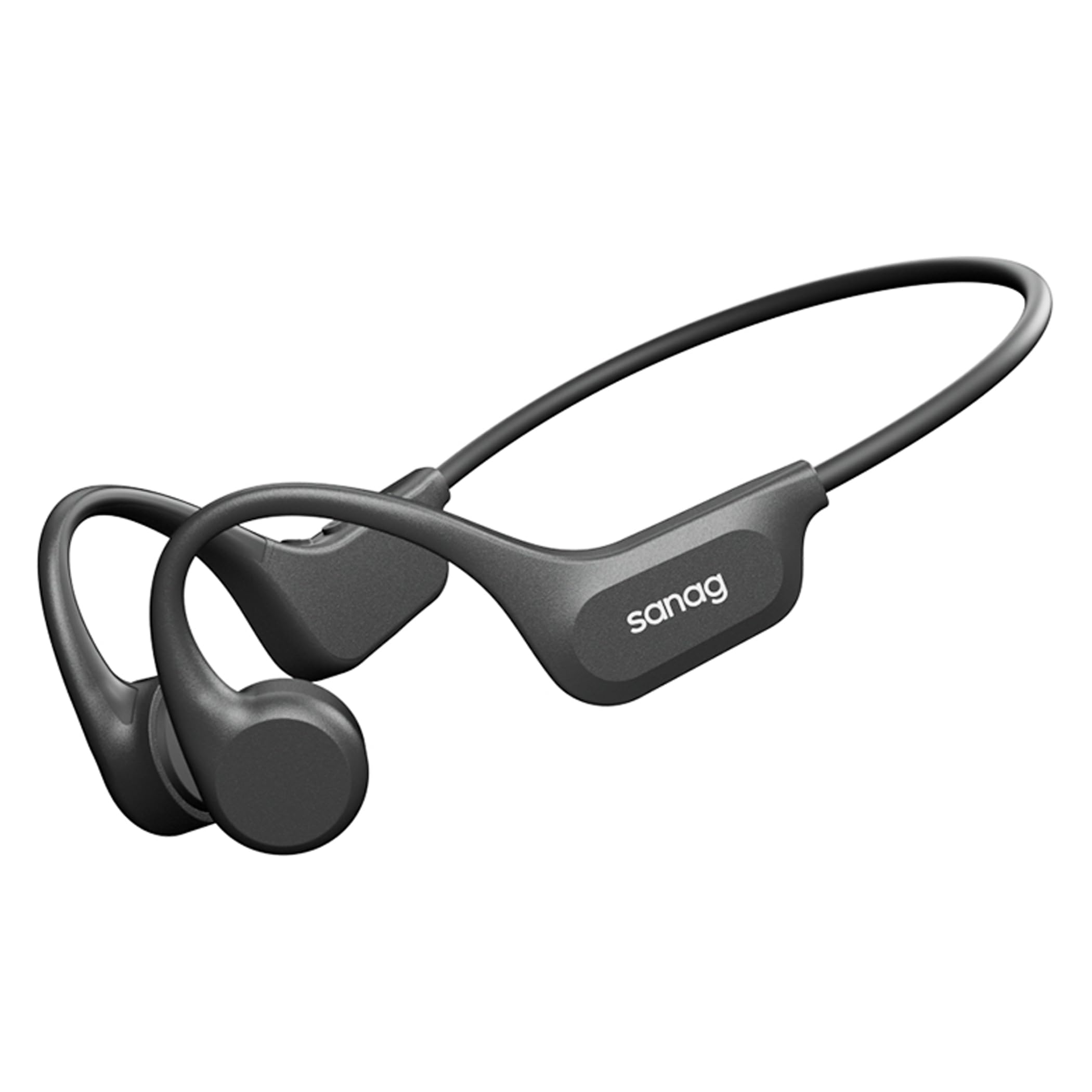 SANAG Cuffie Conduzione Ossea, Bluetooth 5.3 Cuffie Sportive Wireless, Impermeabili IPX8 con Memoria Integrata, Design Open-Ear, Tasti Fisici Tattili, per Corsa, Fitness e Nuoto, Nero
